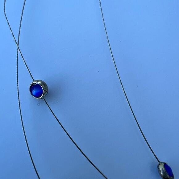 Icing women's choker necklace multiple strands with attached blue beads. - Picture 2 of 4